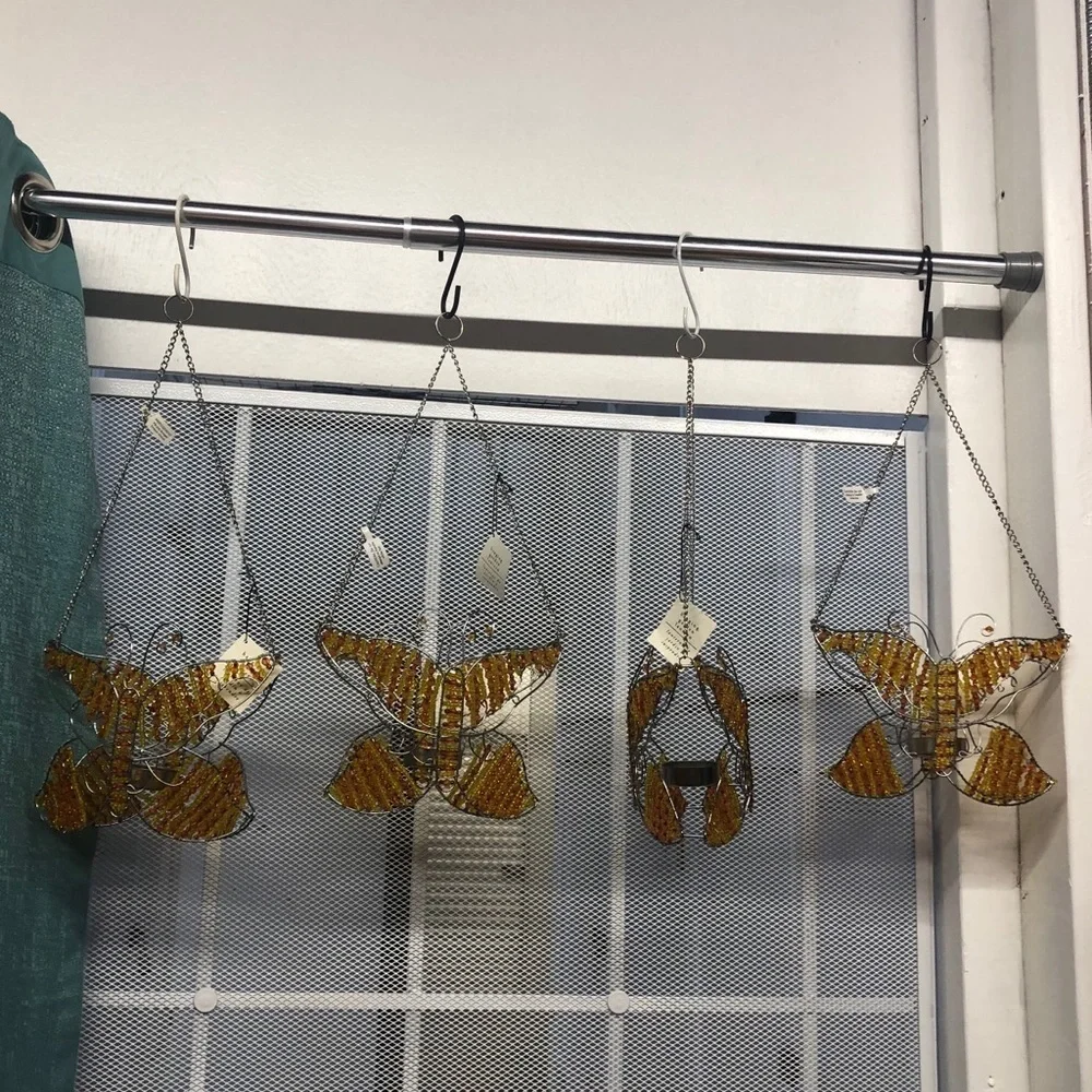 Vintage Pier 1 Orange & Yellow Beaded Butterfly Tea Light Hanging Garden Lantern